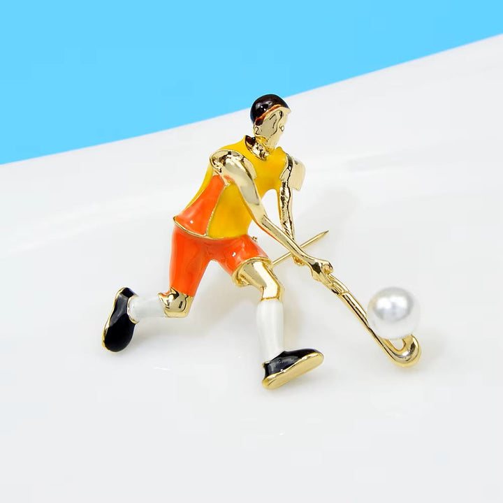 Spilla da giocatore di hockey su ghiaccio dei cartoni animati Accessori per magliette dorate - Arancia - image 0