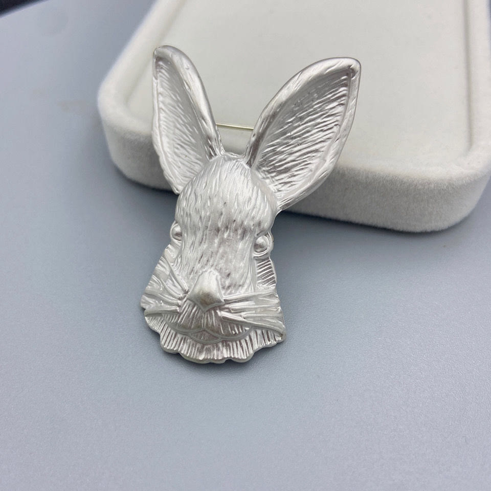 Spilla vintage con testa di coniglio in metallo, accessori per camicie - Argento - image 9