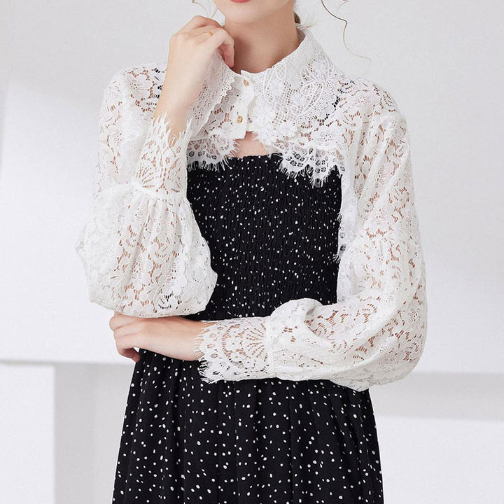 Mantella in pizzo floreale per protezione solare, mezza camicia staccabile - Bianco - Taglia unica - image 0