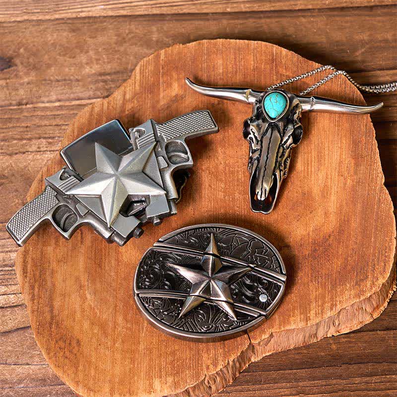 Set di ciondoli a forma di corno di cervo turchese con fibbia per cintura e coltello nascosto a forma di stella fai da te - Stella - Senza cintura - Cintura non inclusa - image 1