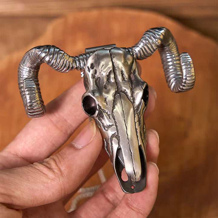 Fibbia per cintura con ciondolo a forma di coltello in acciaio inossidabile D2 con teschio d'argento e pecora (in pre-vendita) - image 7