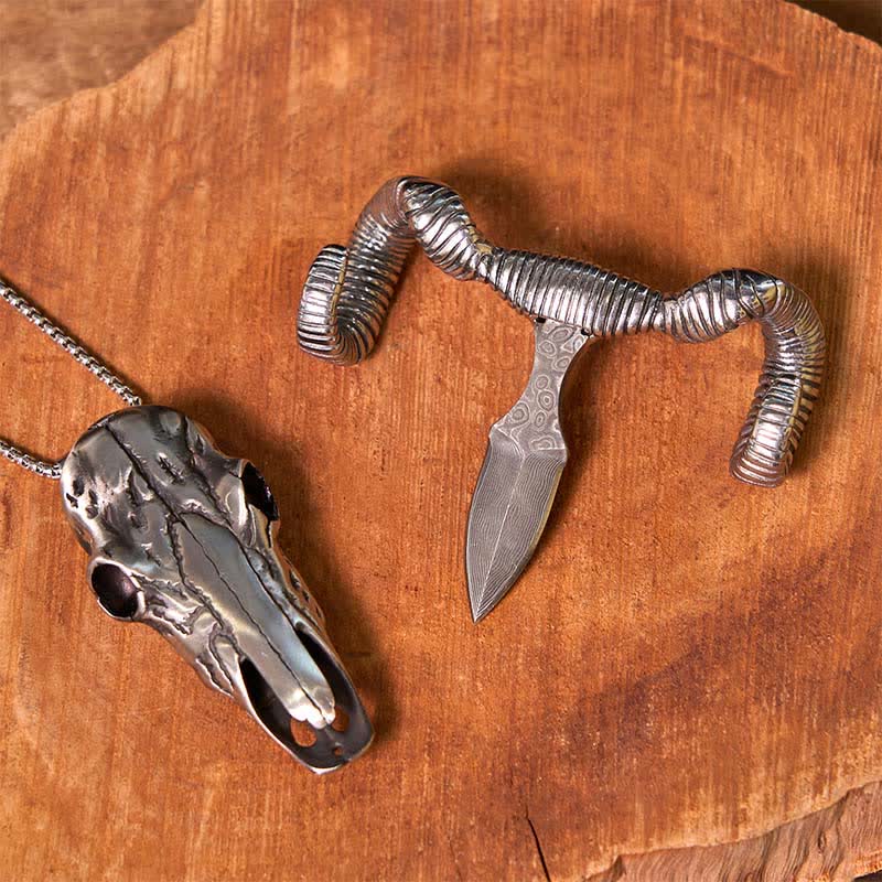 Fibbia per cintura multifunzione con ciondolo a forma di teschio di pecora in argento - Argento - image 1