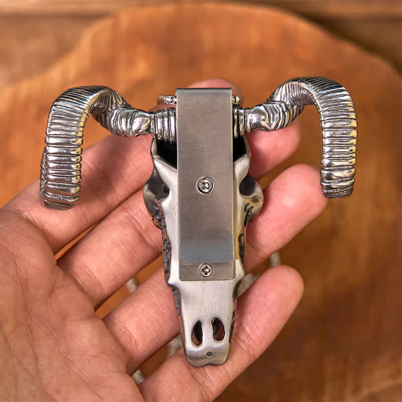 Fibbia per cintura con ciondolo a forma di coltello in acciaio inossidabile D2 con teschio d'argento e pecora (in pre-vendita) - image 5