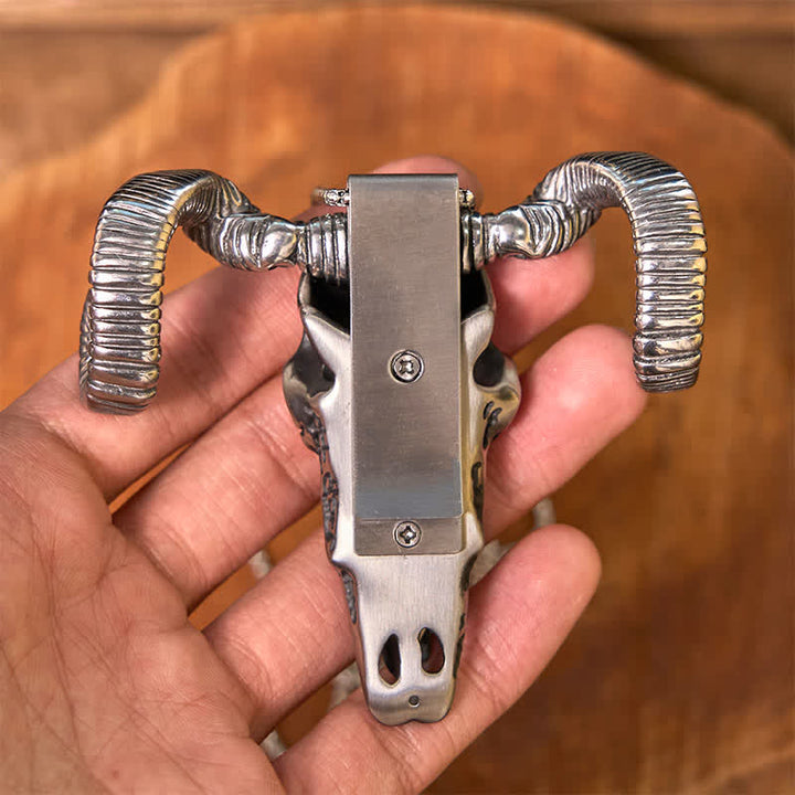 Fibbia per cintura con ciondolo a forma di coltello in acciaio inossidabile D2 con teschio d'argento e pecora (in pre-vendita) - image 5