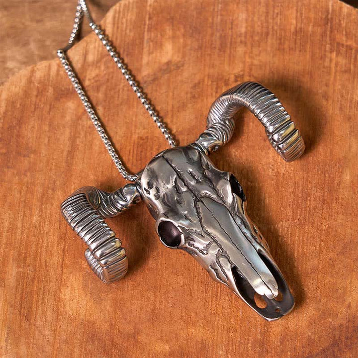 Fibbia per cintura multifunzione con ciondolo a forma di teschio di pecora in argento - image 6