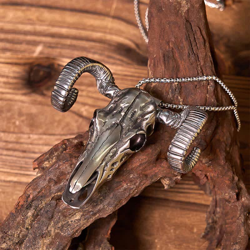 Fibbia per cintura con ciondolo a forma di coltello in acciaio inossidabile D2 con teschio d'argento e pecora (in pre-vendita) - image 3