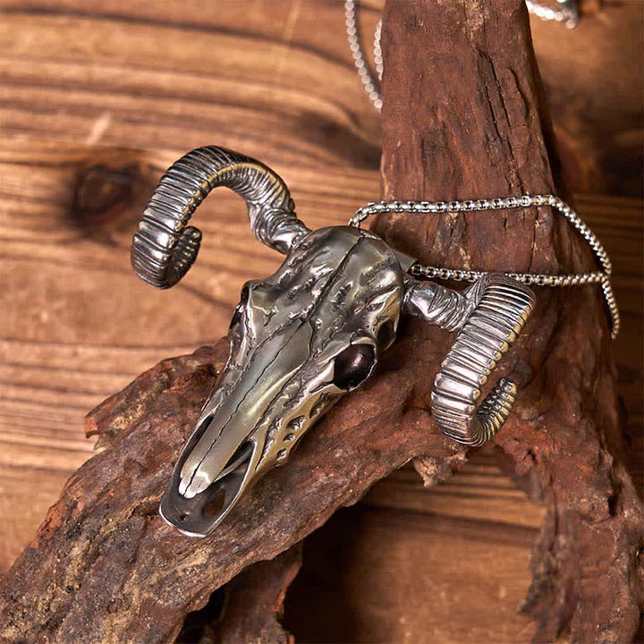 Fibbia per cintura con ciondolo a forma di coltello in acciaio inossidabile D2 con teschio d'argento e pecora (in pre-vendita) - image 3