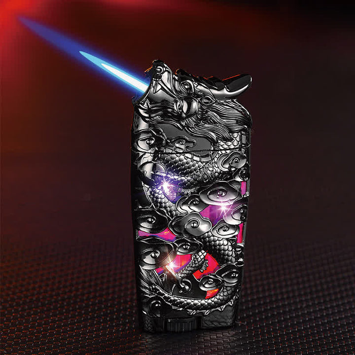 Accendino a butano ricaricabile con LED Flash Dragon creativo e fantastico - Nero - image 1