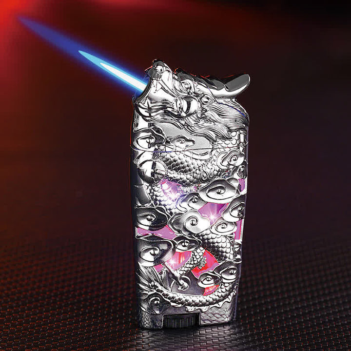 Accendino a butano ricaricabile con LED Flash Dragon creativo e fantastico - Argento - image 11
