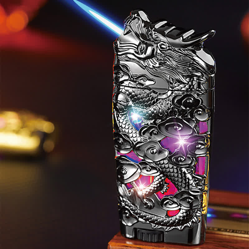 Accendino a butano ricaricabile con LED Flash Dragon creativo e fantastico - image 3
