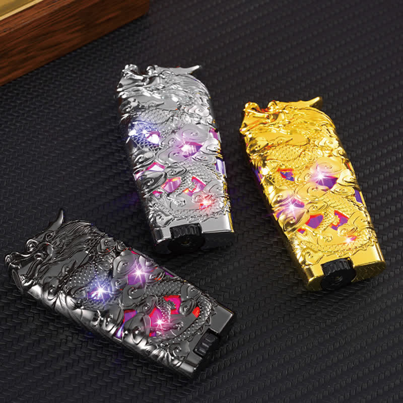 Accendino a butano ricaricabile con LED Flash Dragon creativo e fantastico - image 4