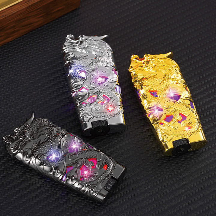 Accendino a butano ricaricabile con LED Flash Dragon creativo e fantastico - image 4