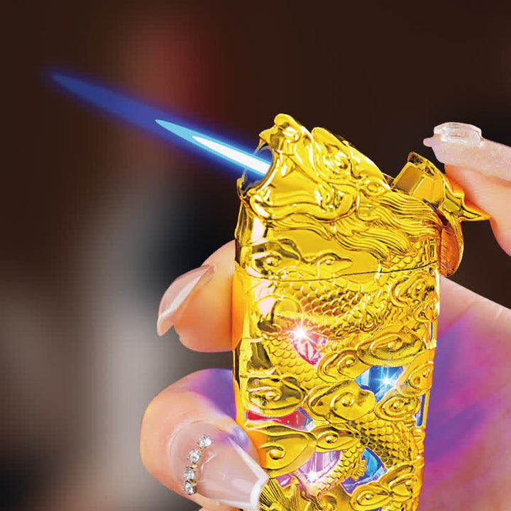 Accendino a butano ricaricabile con LED Flash Dragon creativo e fantastico - image 10