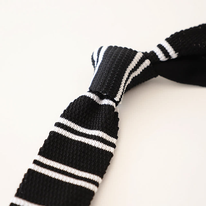Cravatta stretta a righe da uomo in maglia - Nero - image 15