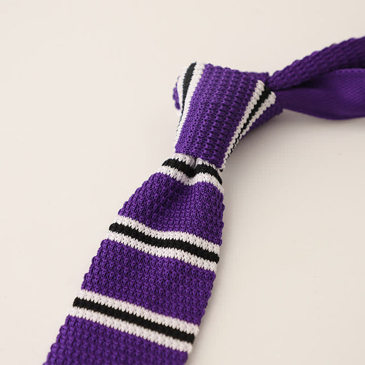 Cravatta stretta a righe da uomo in maglia - Viola - image 9