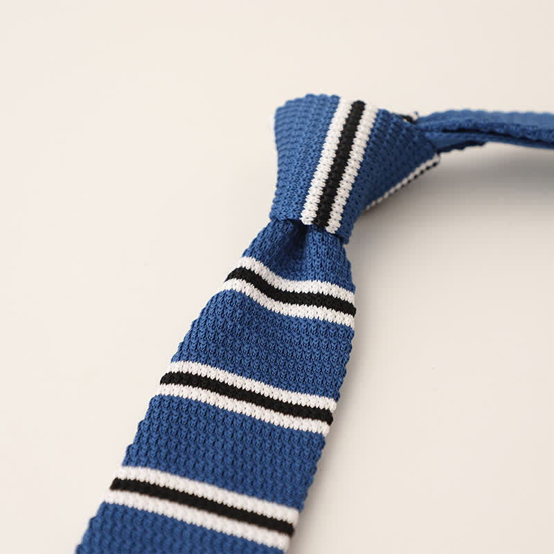 Cravatta stretta a righe da uomo in maglia - Blu - image 13