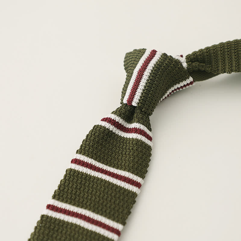 Cravatta stretta a righe da uomo in maglia - Verde militare - image 8