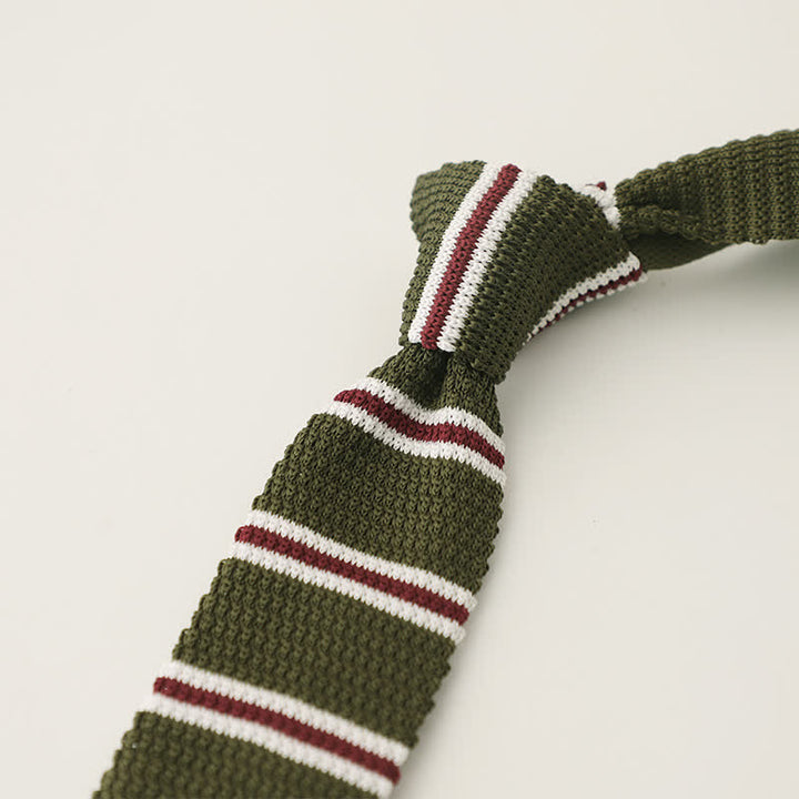 Cravatta stretta a righe da uomo in maglia - Verde militare - image 8