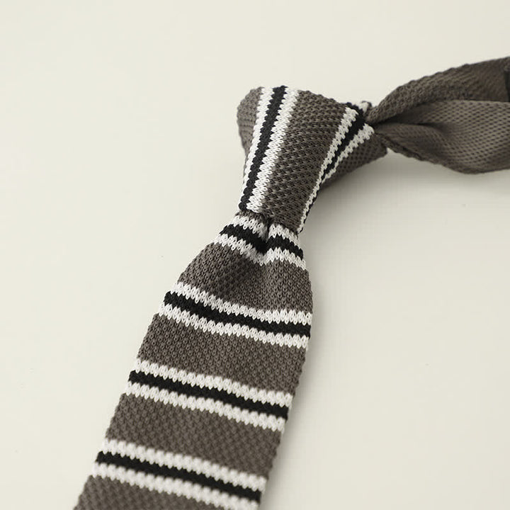 Cravatta stretta a righe da uomo in maglia - Grigio - image 10