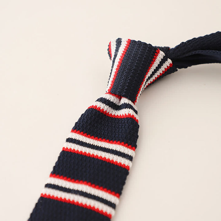 Cravatta stretta a righe da uomo in maglia - Blu notte - image 14