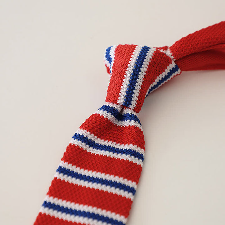 Cravatta stretta a righe da uomo in maglia - Rosso - image 17