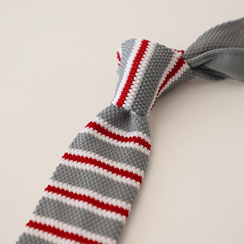 Cravatta stretta a righe da uomo in maglia - Grigio chiaro - image 16