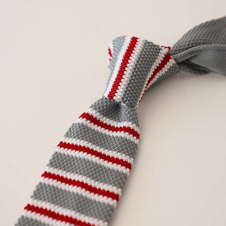 Cravatta stretta a righe da uomo in maglia - Grigio chiaro - image 16