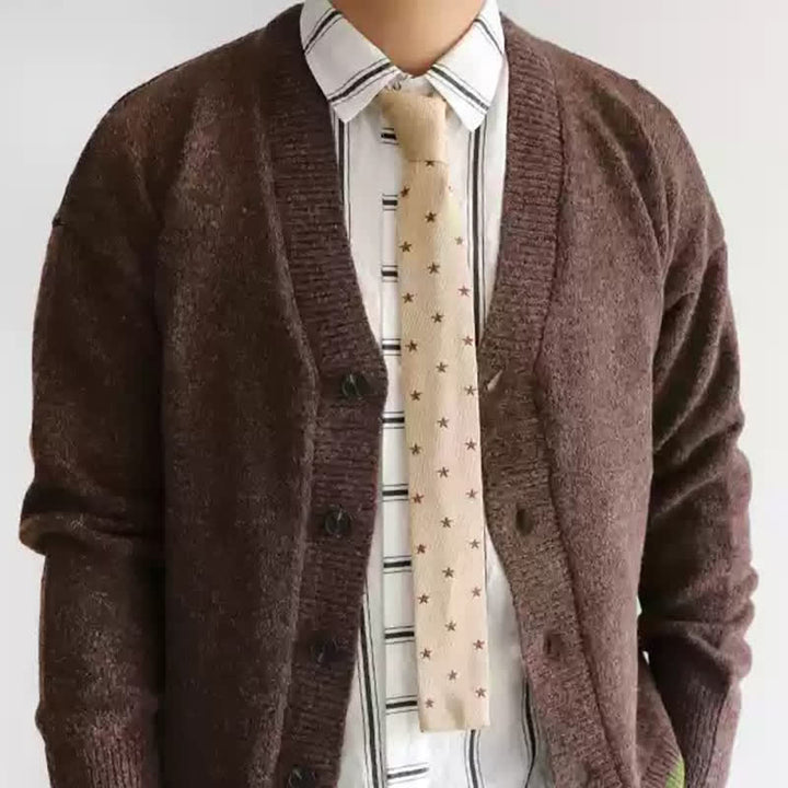 Cravatta lavorata a maglia con stelle e pois color cappuccino da uomo - Cammello chiaro - image 3