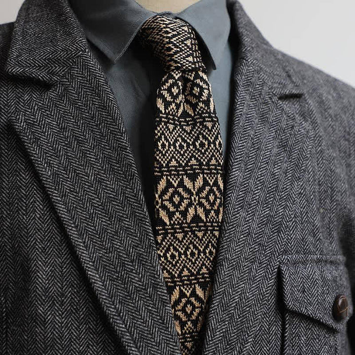 Cravatta lavorata a maglia con motivo vintage in stile britannico da uomo - Caffè - image 0