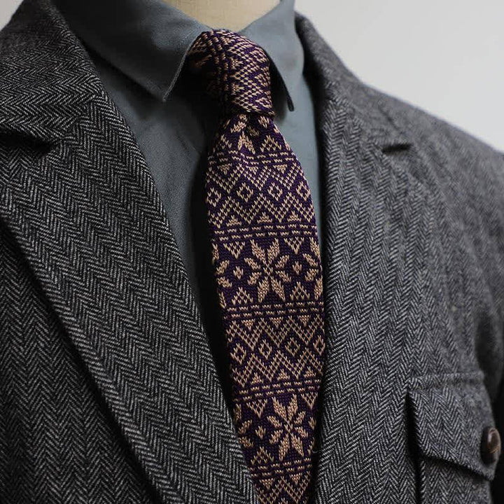 Cravatta lavorata a maglia con motivo vintage in stile britannico da uomo - Viola - image 3
