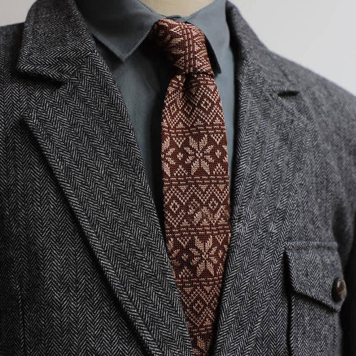 Cravatta lavorata a maglia con motivo vintage in stile britannico da uomo - Marrone - image 2