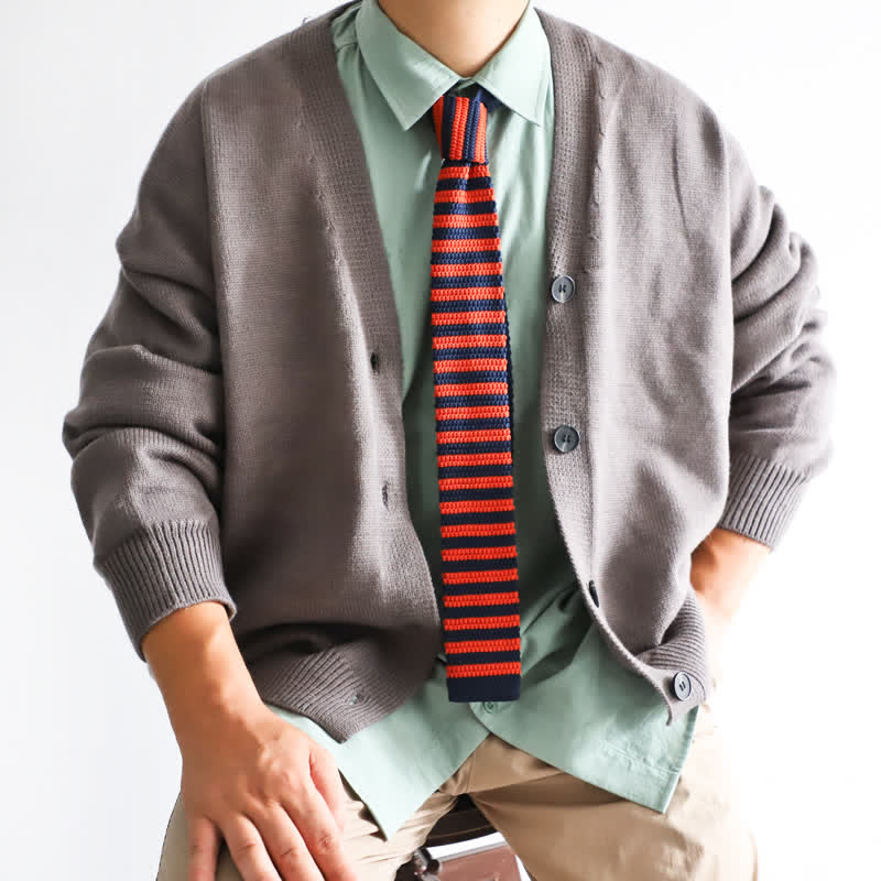 Cravatta lavorata a maglia con motivo vintage in stile britannico da uomo - Rosso e blu - image 2