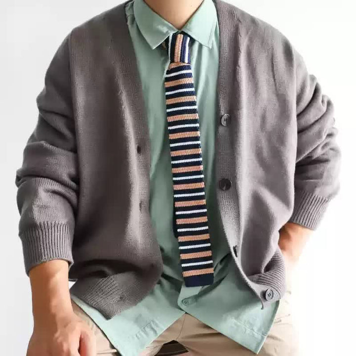 Cravatta lavorata a maglia con motivo vintage in stile britannico da uomo - Blu e beige - image 3