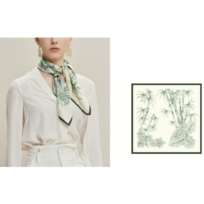 Sciarpa sottile in seta primaverile con motivo a fiori di bambù da donna - image 1