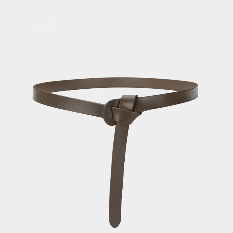Cintura decorativa in pelle con nodo classico in tinta unita - Cachi - 43,31 pollici / 110 cm - image 17