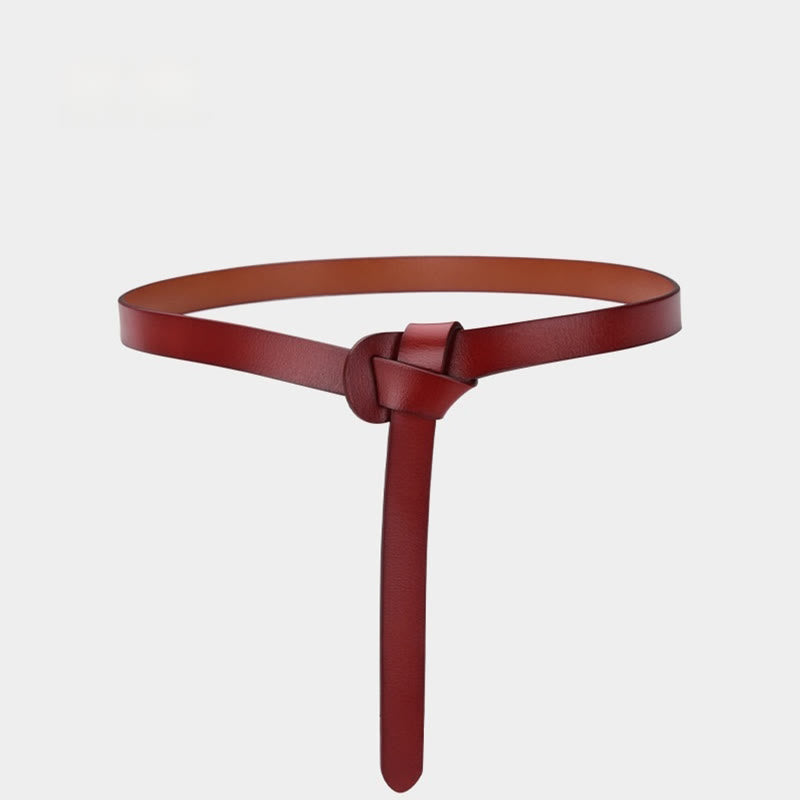 Cintura decorativa in pelle con nodo classico in tinta unita - Rosso - 43,31 pollici / 110 cm - image 15