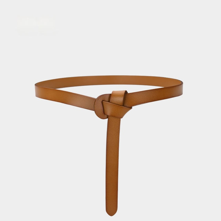 Cintura decorativa in pelle con nodo classico in tinta unita - Marrone - 43,31 pollici / 110 cm - image 18