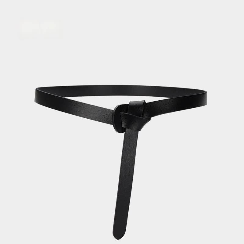 Cintura decorativa in pelle con nodo classico in tinta unita - Nero - 43,31 pollici / 110 cm - image 14