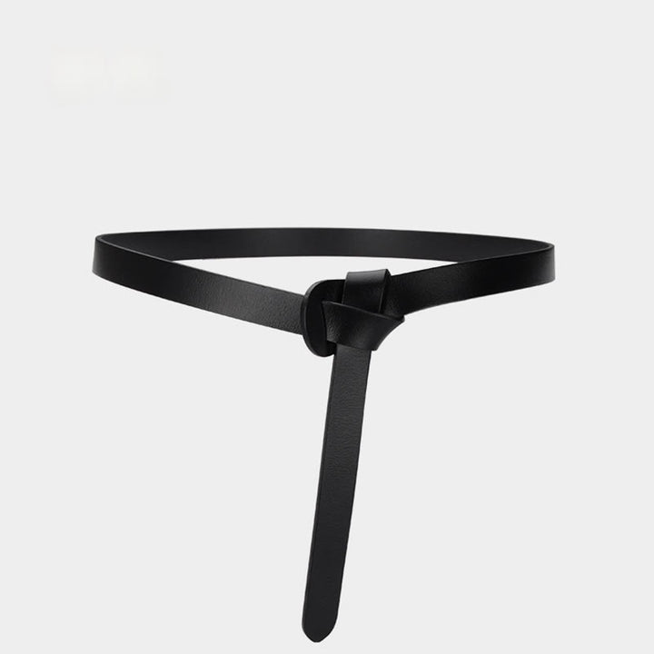 Cintura decorativa in pelle con nodo classico in tinta unita - Nero - 43,31 pollici / 110 cm - image 14
