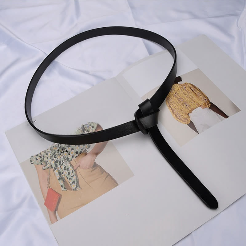 Cintura decorativa in pelle con nodo classico in tinta unita - image 5