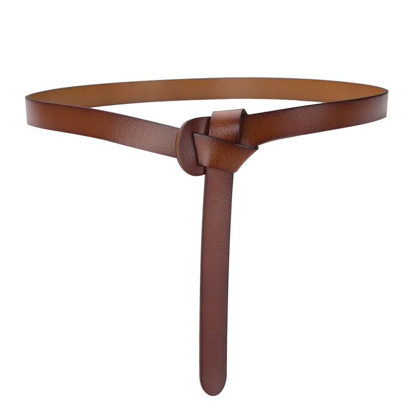 Cintura decorativa in pelle con nodo classico in tinta unita - Marrone scuro - 43,31 pollici / 110 cm - image 0