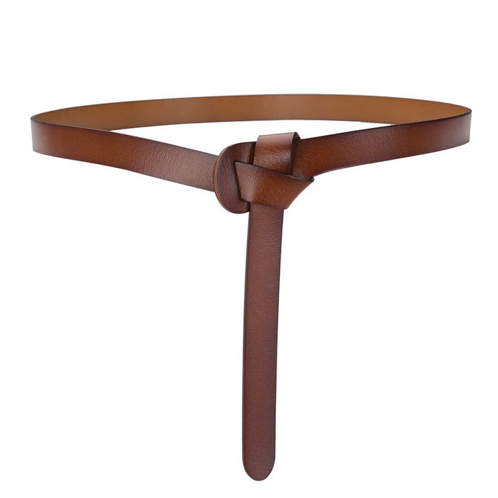 Cintura decorativa in pelle con nodo classico in tinta unita - Marrone scuro - 43,31 pollici / 110 cm - image 0