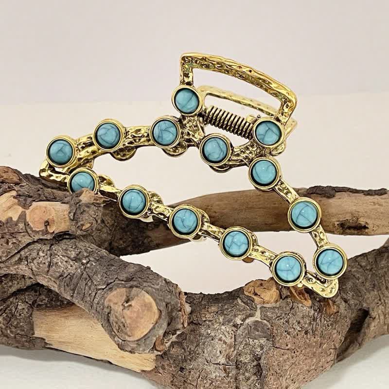 Fermaglio per capelli antico turchese blu retrò da donna - Pietra turchese - Oro - image 5