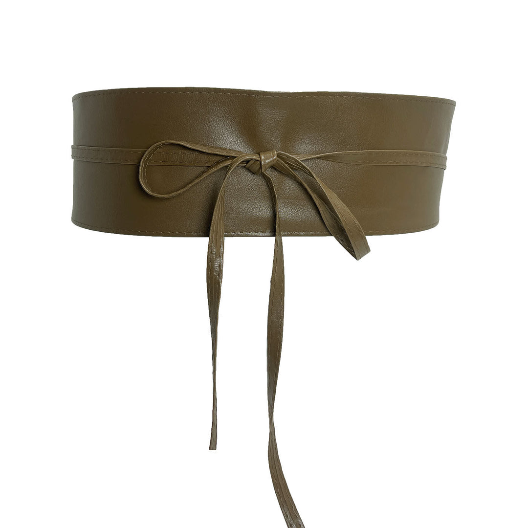 Cintura larga per donna Cintura corsetto in pelle - Cachi scuro - image 10
