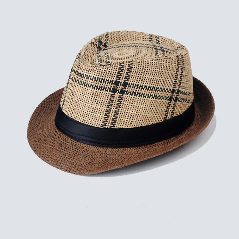 Cappello da uomo in paglia stile bohémien con motivo a quadri - Caffè scuro - Misura M (22"-22 7/8") - image 1