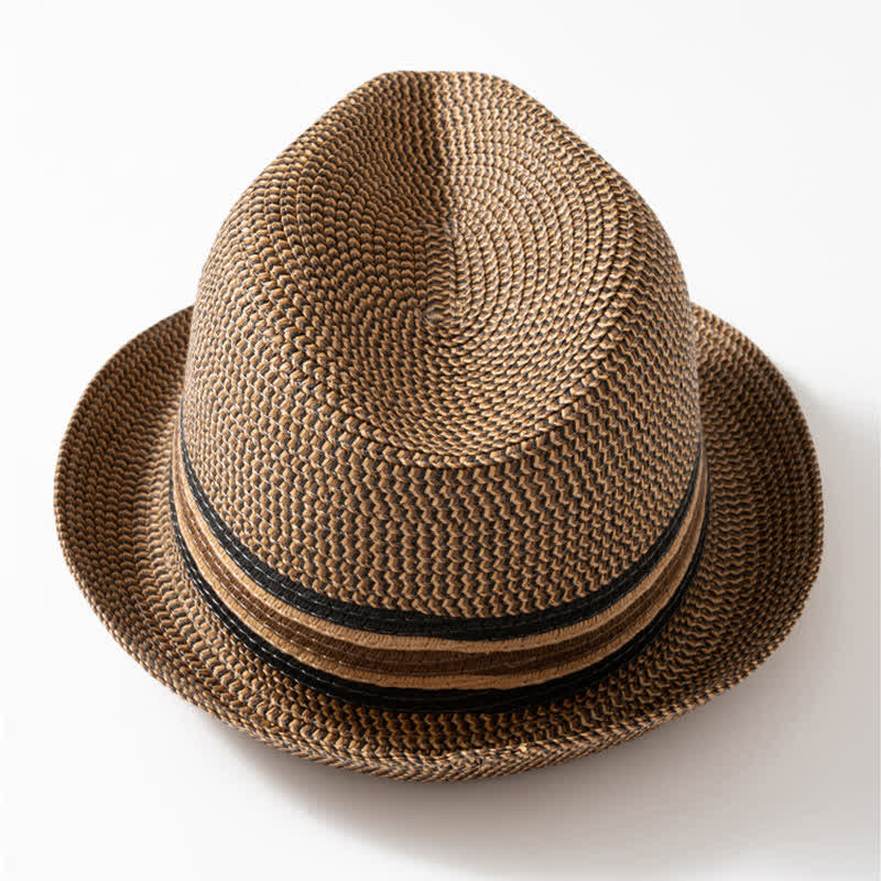 Cappello da uomo estivo in paglia marrone caffè Fedora - image 1