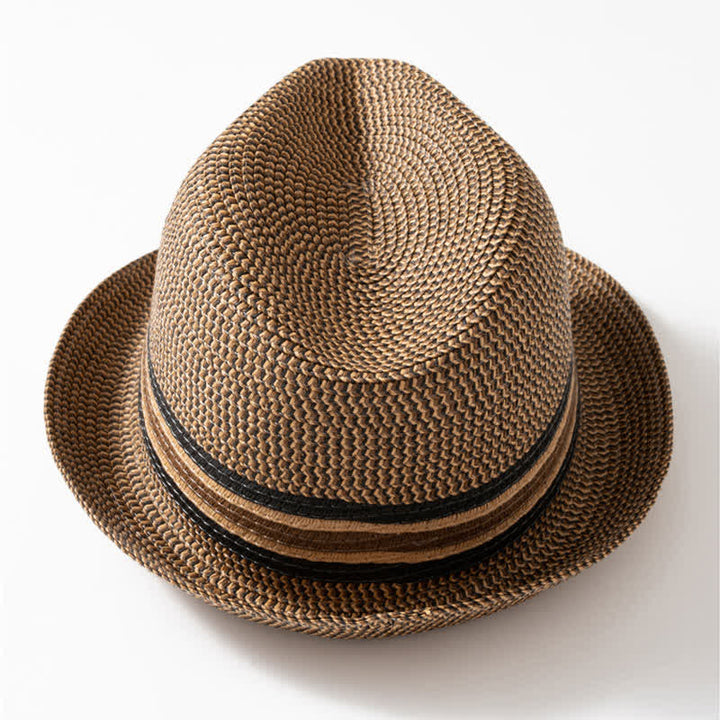 Cappello da uomo estivo in paglia marrone caffè Fedora - image 1