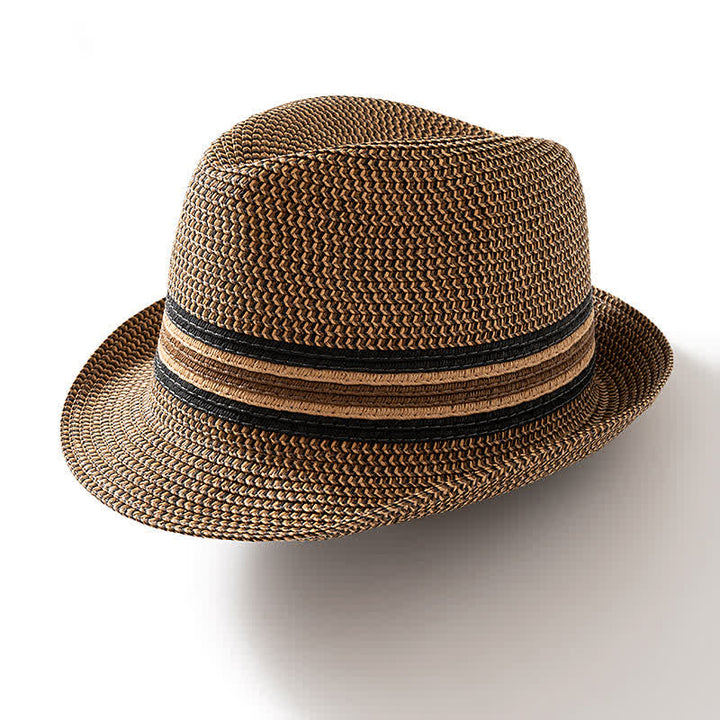 Cappello da uomo estivo in paglia marrone caffè Fedora - image 5
