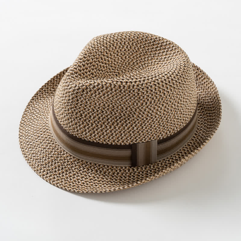 Cappello da uomo estivo in paglia marrone caffè Fedora - Caffè leggero - Misura M (22"-22 7/8") - image 9
