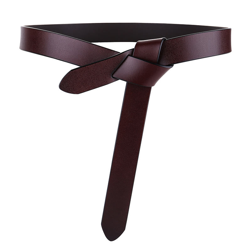 Cintura in pelle nera con nodo marrone per donna - Marrone scuro - 47,24 pollici / 120 cm - image 0